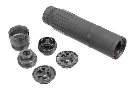 CGS Group Helios QD Titanium 5.56 NATO Suppressor includes multiple front and rear caps.